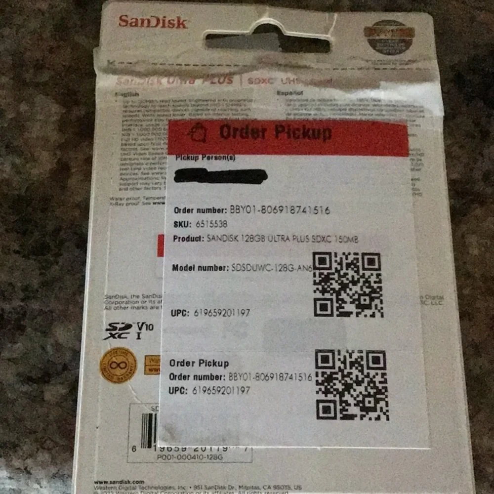 Brand new SanDisk Ultra Plus 128GB SD memory card. Didn’t work for my camera.